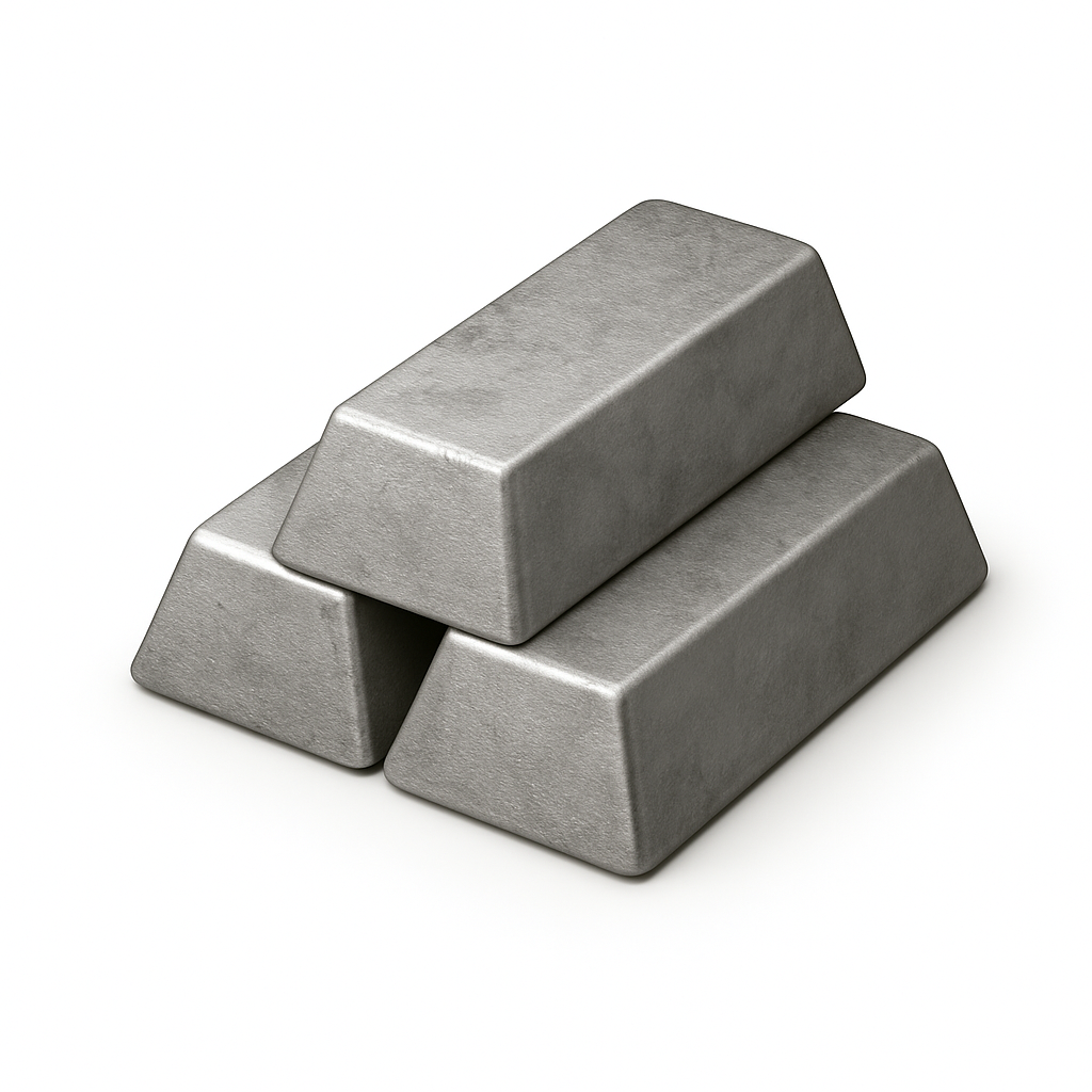 Stacked Silver Ingots on White Background